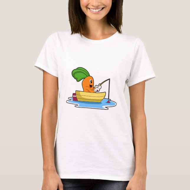 Carrot in Boat at Fishing with Fishing rod T-Shirt (Front)