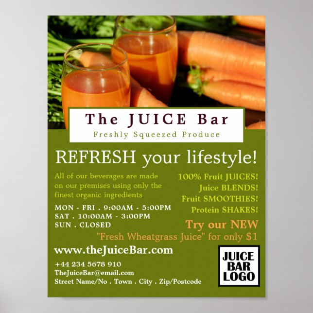 Carrot Juice, Juice Bar Advertising Poster (Front)