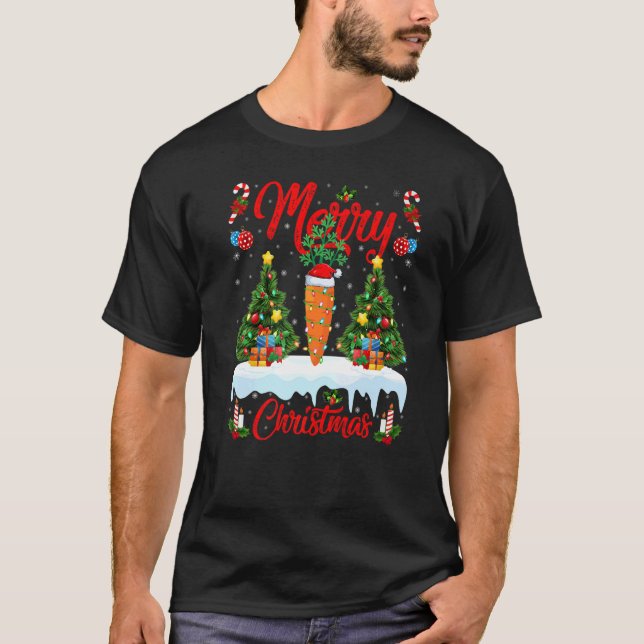 Carrot  Lights Xmas Tree Santa Carrot Christmas T-Shirt (Front)