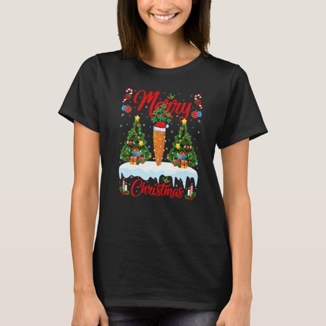 Carrot  Lights Xmas Tree Santa Carrot Christmas T-Shirt (Front)