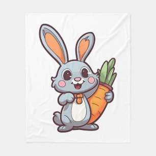 Carrot-Loving Easter Bunny Cute 2D Design Fleece Blanket