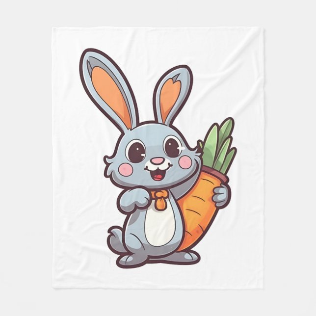Carrot-Loving Easter Bunny Cute 2D Design Fleece Blanket (Front)