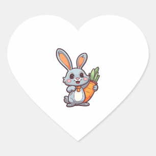Carrot-Loving Easter Bunny Cute 2D Design Heart Sticker