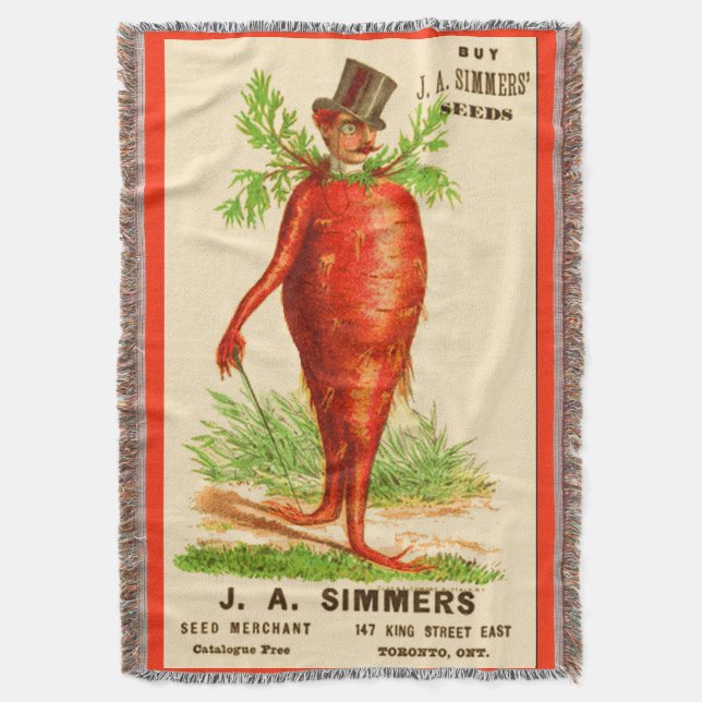 carrot man Victorian trade card Throw Blanket (Front Vertical)