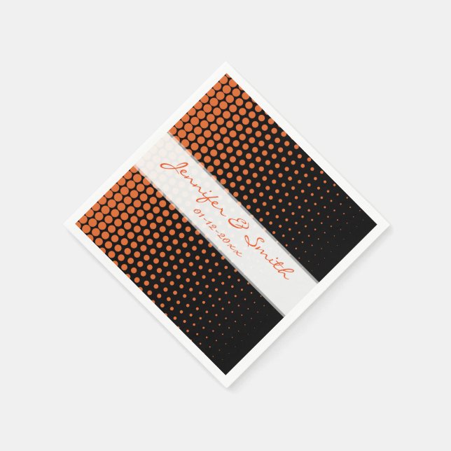Carrot Orange Polka Dots Modern Black Napkin (Corner)