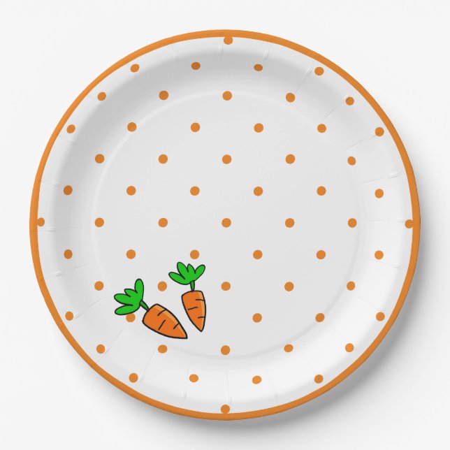 Carrot & Polka Dot Paper Plate (Front)