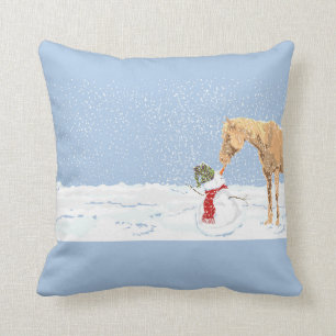 Carrot Thief Horse and Snowman Pillow