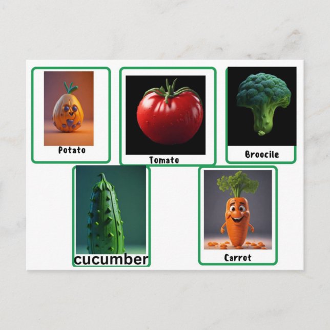 Carrot, vegetable reading flashcards for adult,kid postcard (Front)