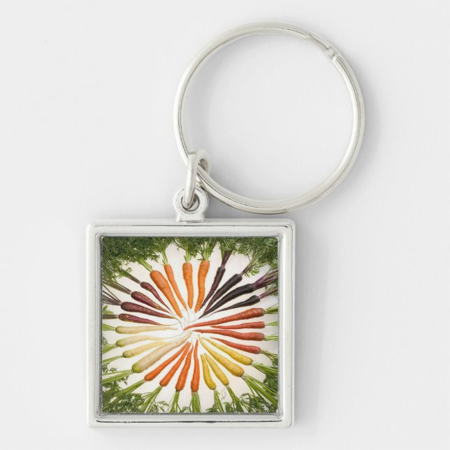 Carrot Vegetables Colourful Rainbow Pattern Garden Key Ring (Front)