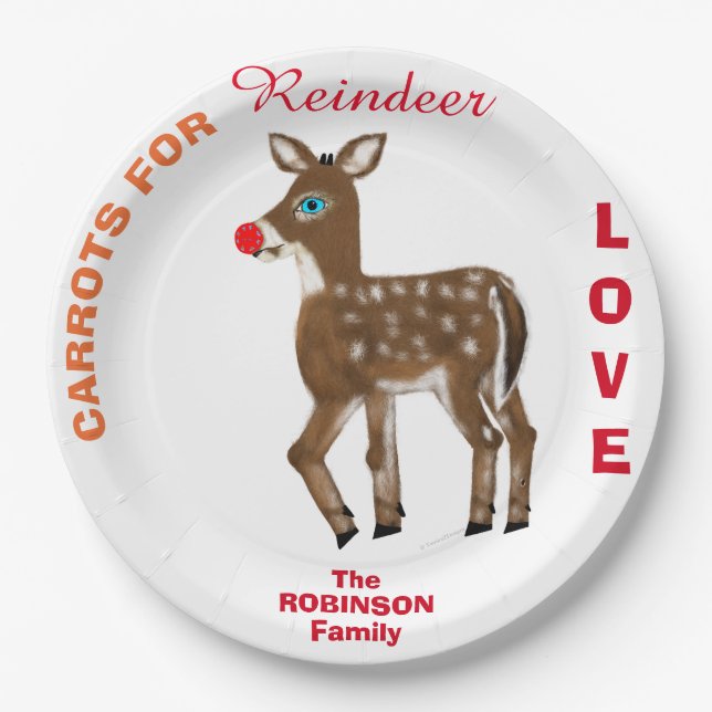 Carrots for Reindeer Family Name Paper Plate (Front)