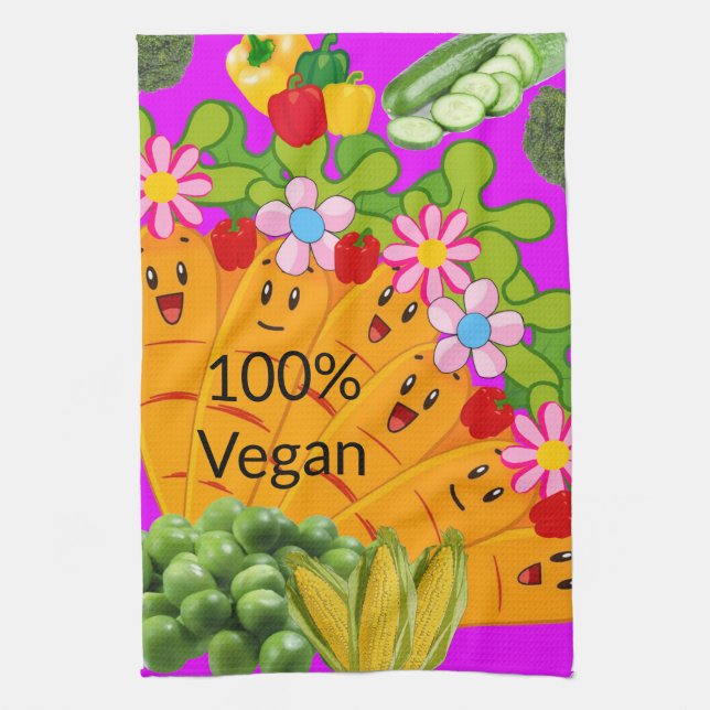 Carrots Peas 100% Vegan Kitchen Hand Towel (Vertical)