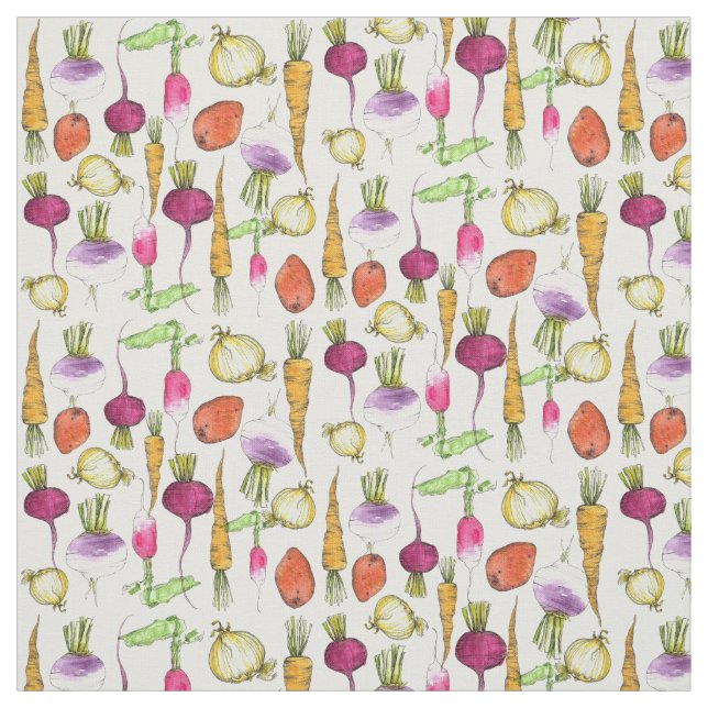 Carrots Potatoes Beets Radish Root Vegetables Fabric (Swatch)