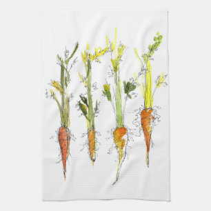 Carrots Vegetable Garden Illustration Kitchen Art Tea Towel