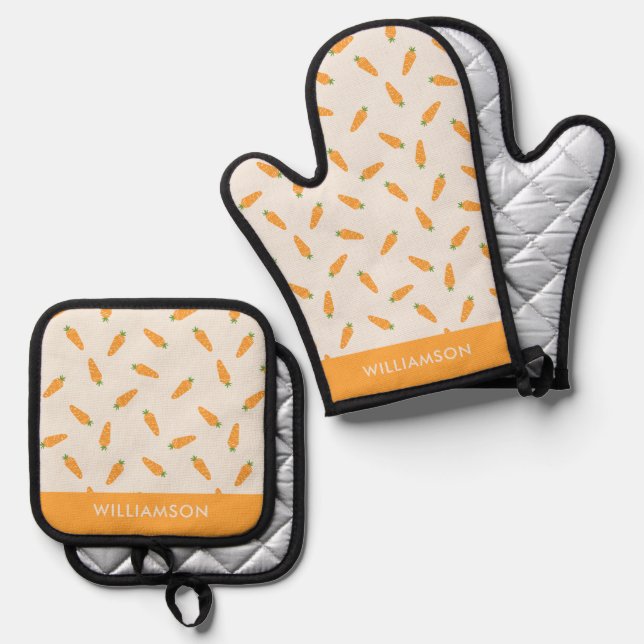 Carrots Vegetables pattern personalised Oven Mitt & Pot Holder Set (Front/Back)