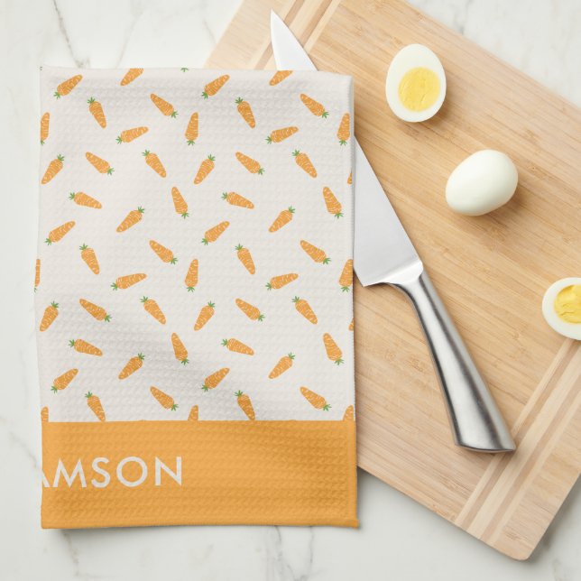 Carrots Vegetables pattern personalised Tea Towel (Quarter Fold)