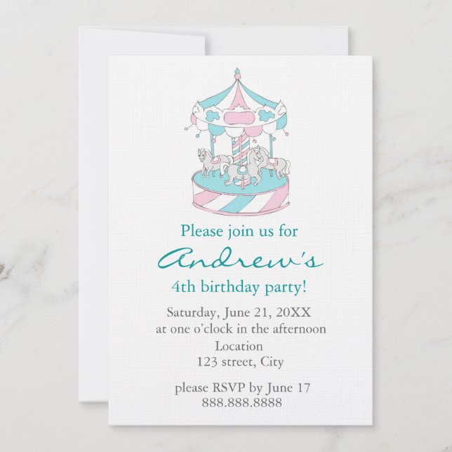 Carrousel Child Birthday Invitation (Front)