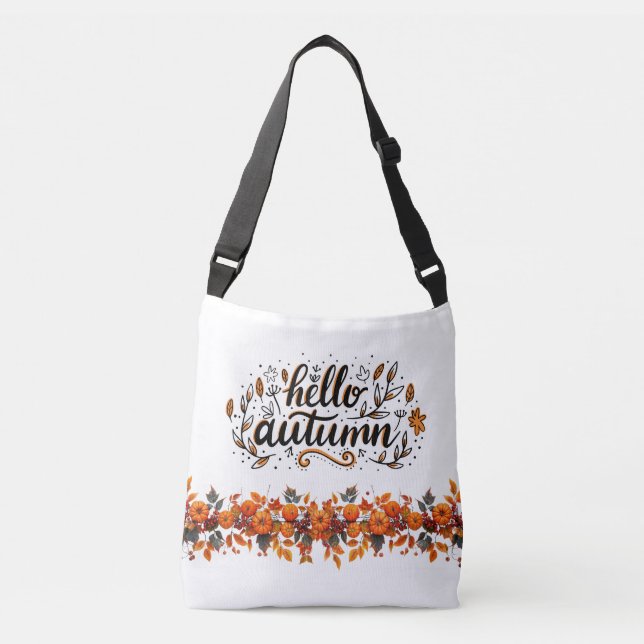 Carry bag- "hello autumn" pumpkins crossbody bag (Front)