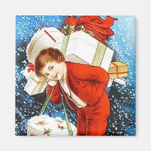 Carrying Christmas Packages Vintage Magnet