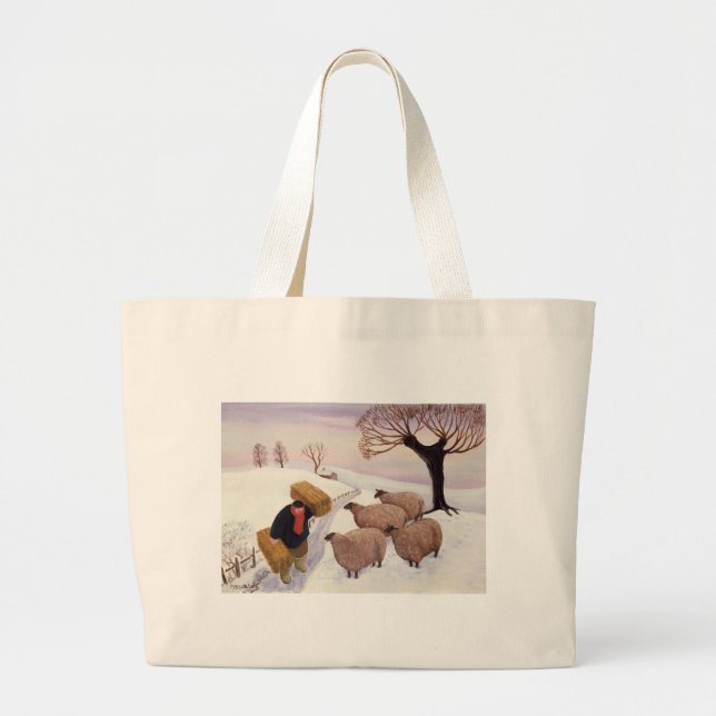 Carrying Hay to the Sheep in Winter Large Tote Bag (Front)