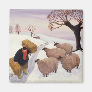 Carrying Hay to the Sheep in Winter Magnet