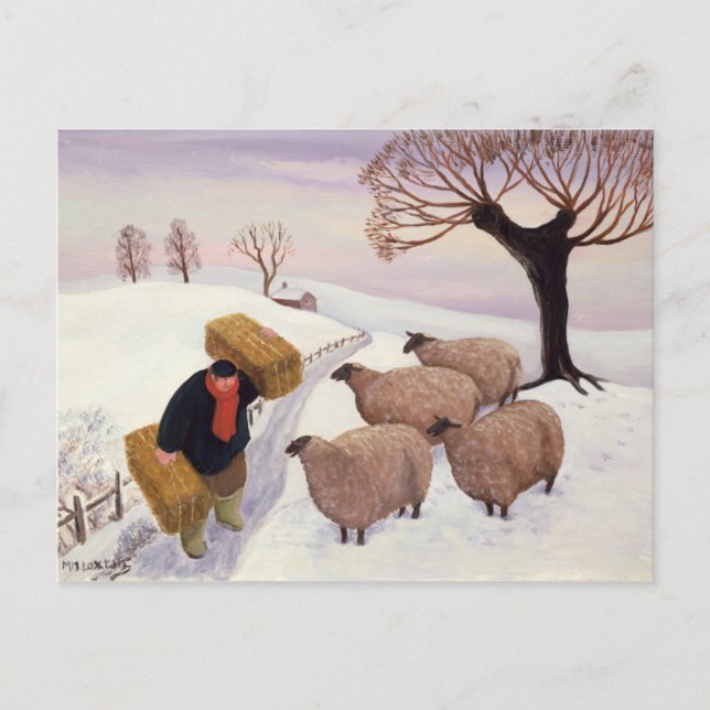 Carrying Hay to the Sheep in Winter Postcard (Front)