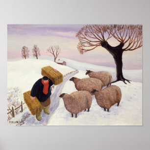 Carrying Hay to the Sheep in Winter Poster