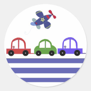 Cars and an Aeroplane Classic Round Sticker