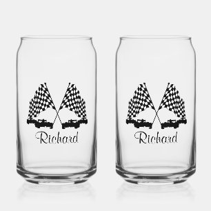 Cars and Chequered Flag Race Personal Can Glass