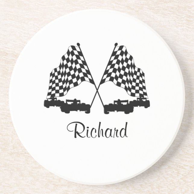 Cars and Chequered Flag Race Personal Coaster (Front)