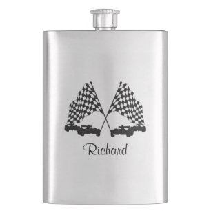Cars and Chequered Flag Race Personal Hip Flask