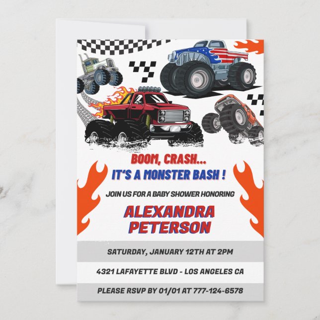 Cars and trucks baby shower Boy Boom Crash Invitation (Front)