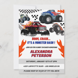 Cars and trucks baby shower Boy Boom Crash Invitation
