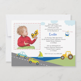 Cars and Trucks Baptism Invitations