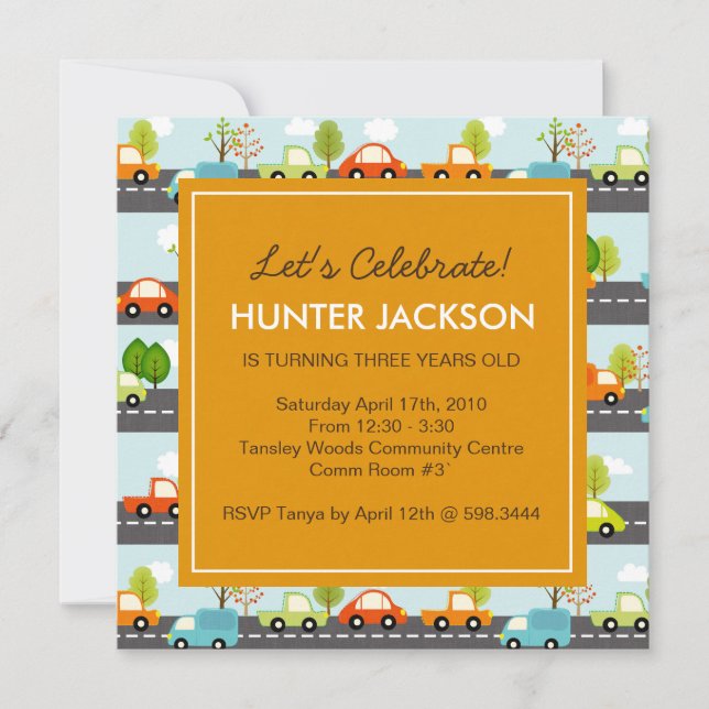 Cars and Trucks Birthday Party Invitation (Front)