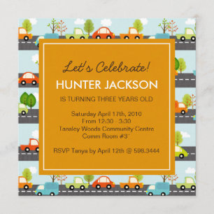 Cars and Trucks Birthday Party Invitation