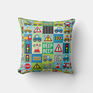 Cars and trucks kids pattern cushion