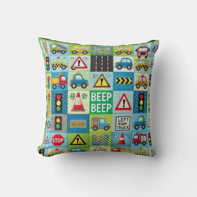 Cars and trucks kids pattern cushion (Front)
