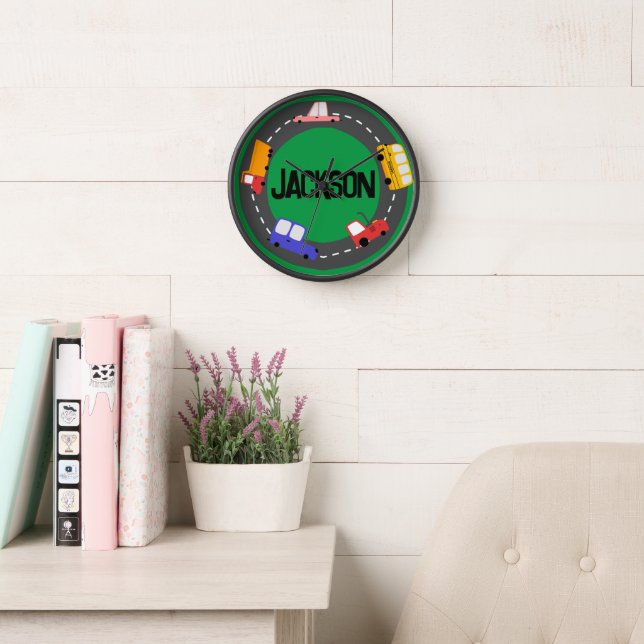 Cars and Trucks Primary Colours Kids Clock (Reading Room)