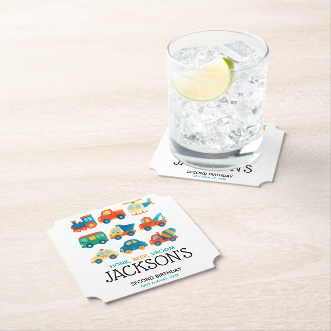 Cars and Trucks Transportation Birthday  Paper Coaster (Insitu)