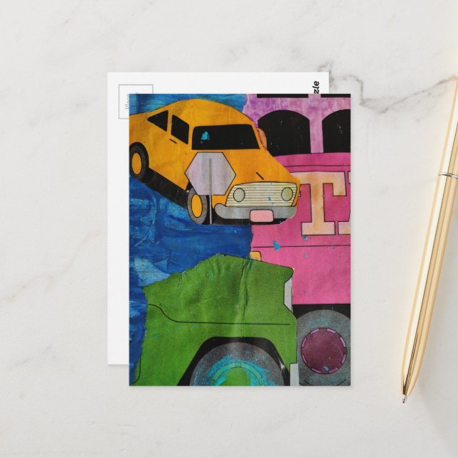 Cars and Trucks yellow green pink blue collage  Postcard (Front/Back In Situ)