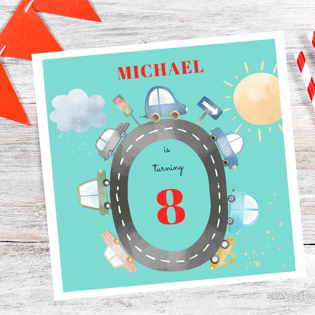 Cars and vehicles on the road boy birthday napkin (Creator Uploaded)