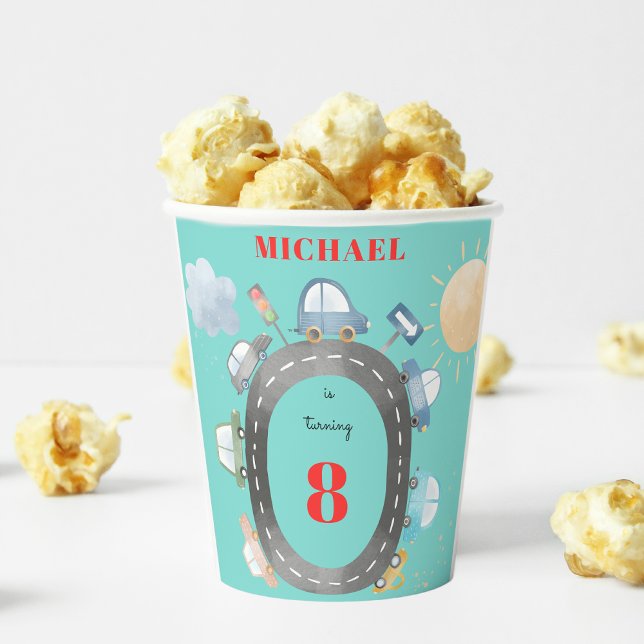 Cars and vehicles on the road boy birthday paper cups (Creator Uploaded)