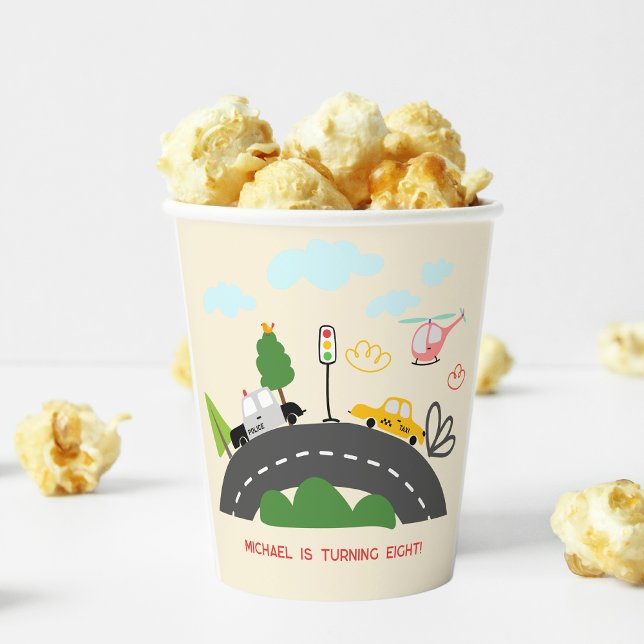 Cars and vehicles on the road boy birthday paper cups (Creator Uploaded)