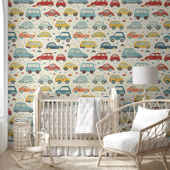 Cars Baby Boy Seamless Pattern Nursery Room Wallpaper (Kids)