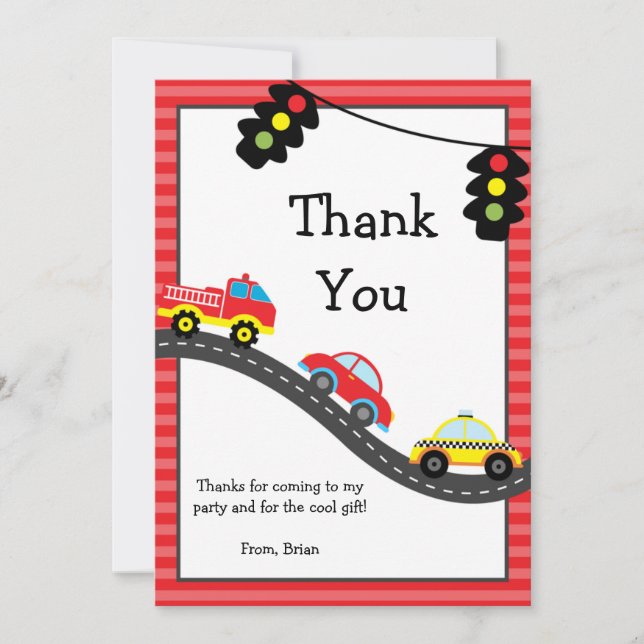 Cars Birthday Party Thank You Card (Front)