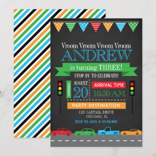 Cars Chalkboard Birthday Party Invitation