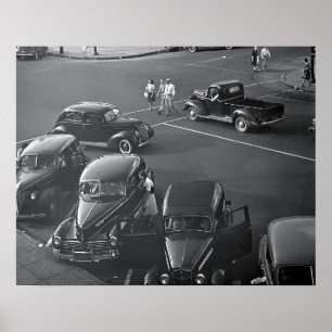 Cars Downtown, 1942. Vintage Photo Poster