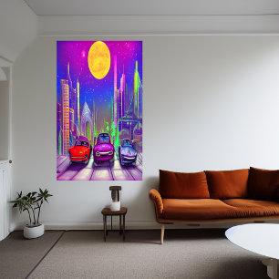 Cars in the city AI Art Poster