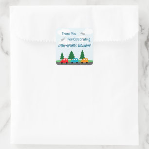Cars Kids Boy Birthday Square Sticker