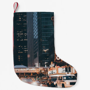CARS NEAR BUILDINGS SMALL CHRISTMAS STOCKING